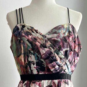 Eve Gravel Abstract Watercolor Chiffon Asymmetric Cocktail Dress – US L